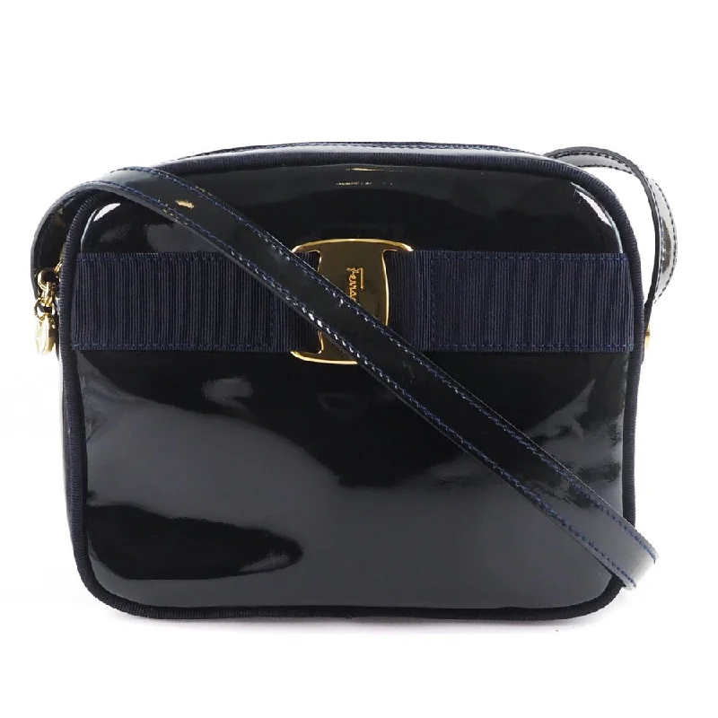 Sporty Fashion Offers Salvatore Ferragamo Vara Patent Leather Shoulder Bag Flash Sale On Designer Bags