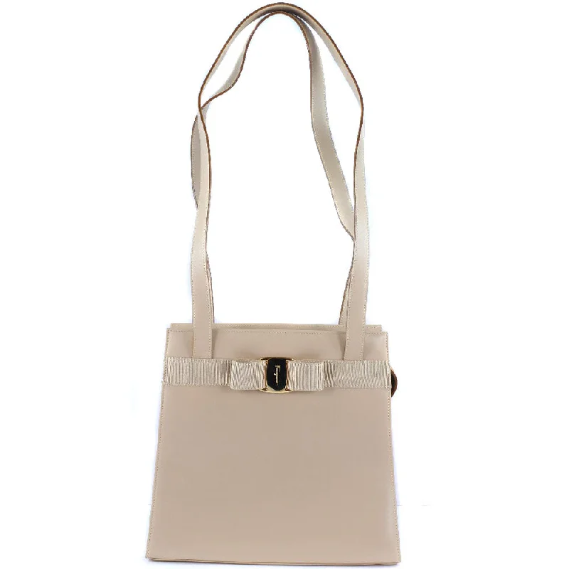 Style Without Limits Salvatore Ferragamo Vara Shoulder Bag Beige Trendy Purses At Exclusive Promotional Rates