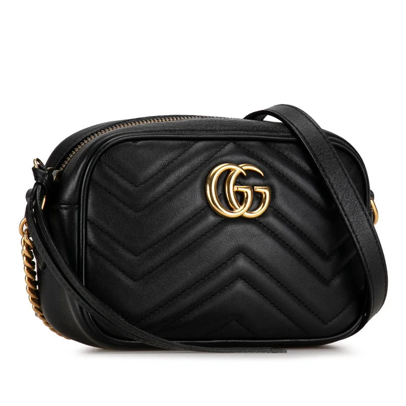 Gucci GG Marmont   Chain Shoulder Bag 448065 Black Leather  Gucci Must-Have Bags At Irresistible Discounts