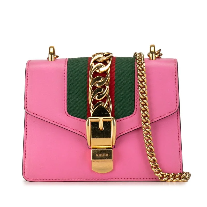 Gucci Shirley Line Silvery Mini  Chain Shoulder Bag 431666 Pink Leather  Gucci Luxury Meets Affordability – Shop Stunning Bags Now