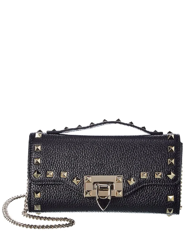 Valentino Rockstud Grainy Leather Clutch Fashion Bags, Limited Offer