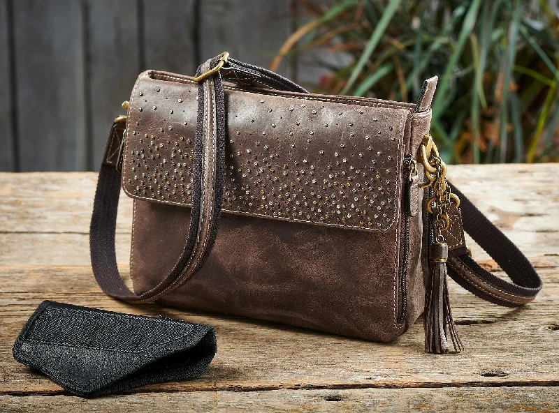 Leather Shoulder Clutch—Brown