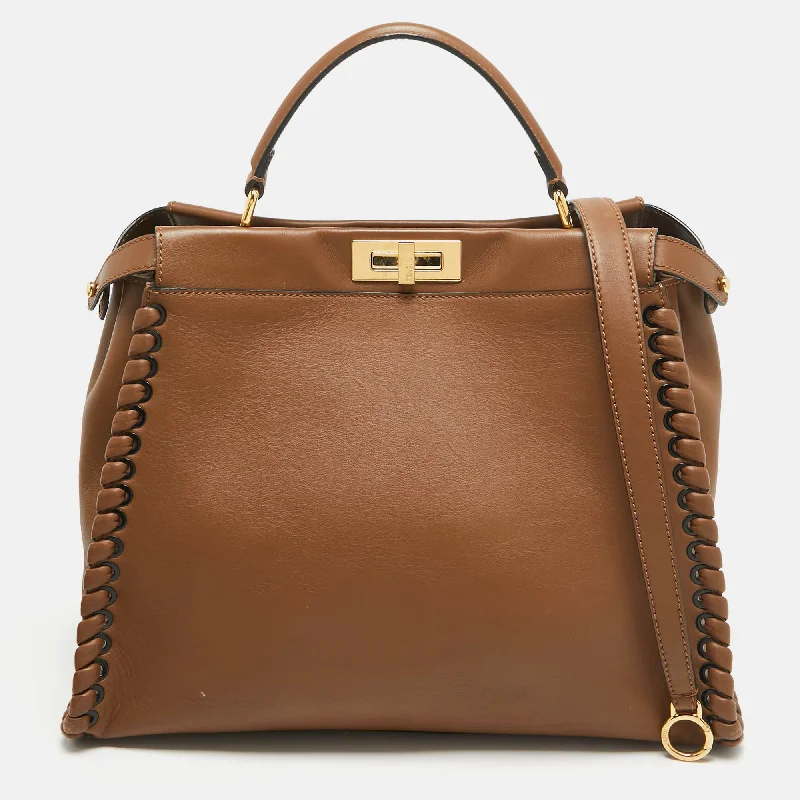 Fendi Brown Leather Large Whipstitch Peekaboo Top Handle Bag Stylish Bags At Unbeatable Prices – Shop Now