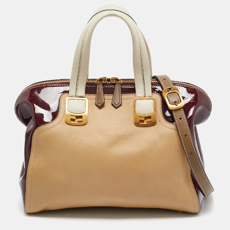 Fendi Red/beige Patent And Leather Chameleon Satchel Premium Quality Bags At Affordable Prices