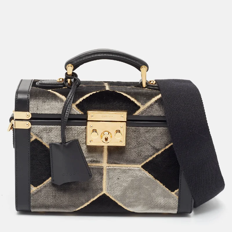 Gucci Black/grey Printed Velvet And Leather Savoy Beauty Case Bag Affordable Luxury With Top-Quality Handbags