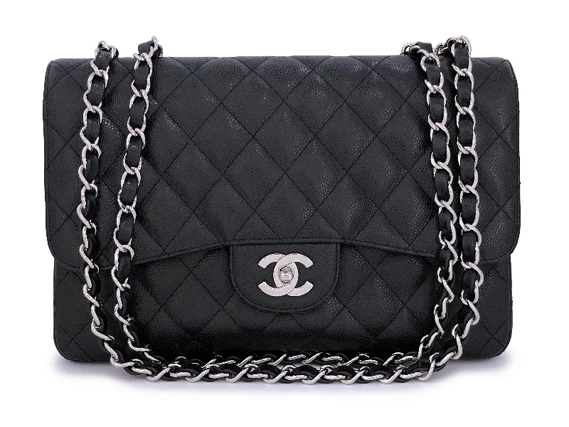 Pristine Chanel Black Caviar Jumbo Classic Single Flap Bag SHW Carry Elegance For Less