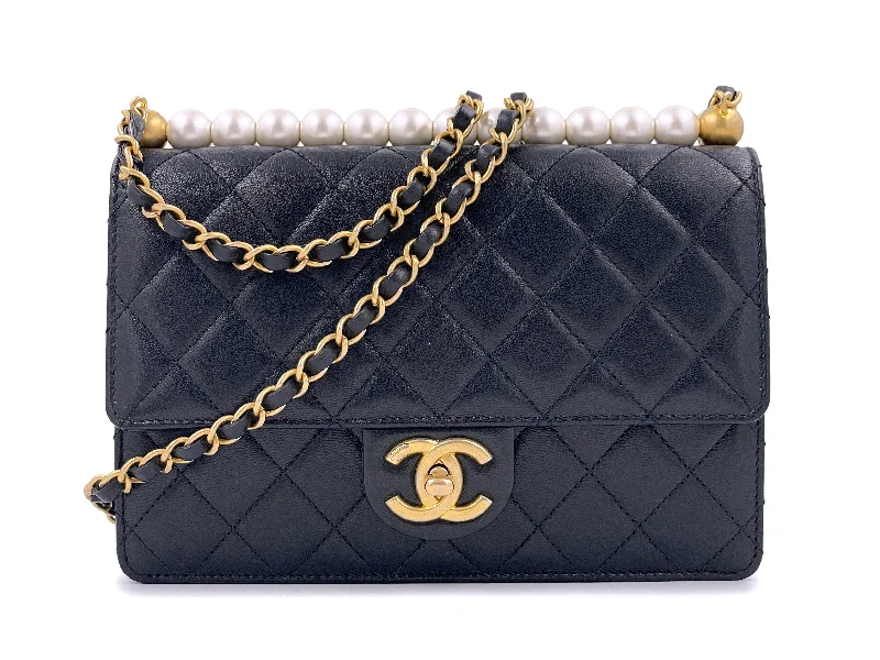 Pristine Chanel Black Goatskin Chic Pearls Quilted Flap Bag GHW Must-Have Bags, Big Discounts Pristine Chanel Black Goatskin Chic Pearls Quilted Flap Bag GHW Must-Have Bags, Big Discounts