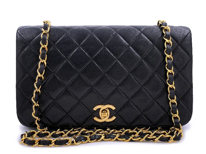 Chanel 1990 Vintage Black Full Flap Bag 24k GHW Lambskin Must-Have Bags, Big Discounts