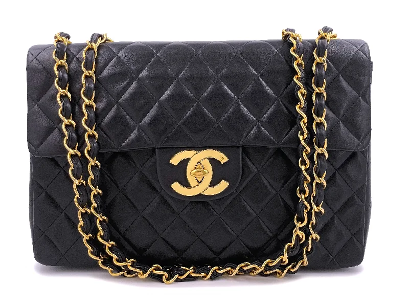Chanel 1994 Vintage Black Maxi Classic Flap Bag 24k GHW Trendy Purses, Limited Offer