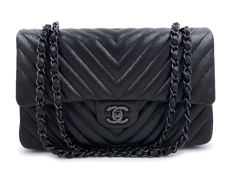 Pristine Chanel So Black Chevron Medium Classic Double Flap Bag Fashion Bags, Huge Savings