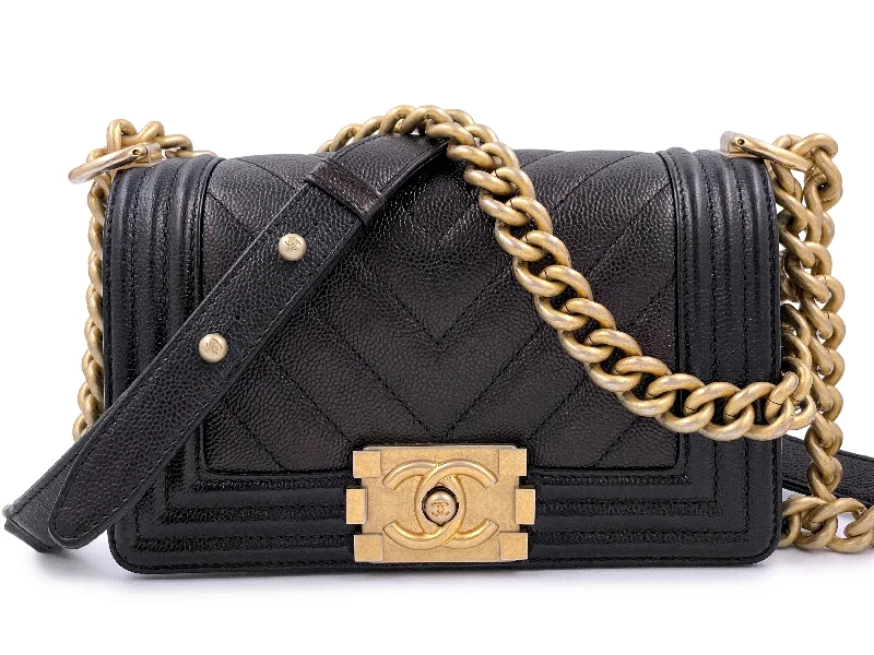 Chanel Black Caviar Chevron Small Boy Flap Bag GHW Designer Bags, Low Prices