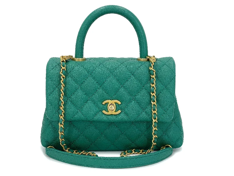 Chanel 18S Emerald Green Small Mini Coco Handle Flap Bag GHW Timeless Bags, Flash Sale