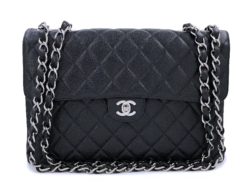 Chanel 2002 Vintage Black Caviar Jumbo Flap Bag SHW Elegant Bags, Limited Stock