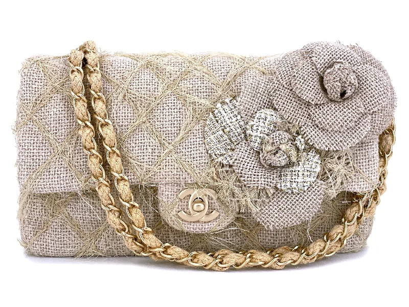 Chanel 2010 Taupe Beige Camellia Straw Raffia Classic Flap Bag GHW Trendy Bags, Huge Savings Chanel 2010 Taupe Beige Camellia Straw Raffia Classic Flap Bag GHW Trendy Bags, Huge Savings