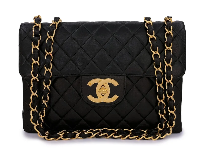 Chanel 1997 Vintage Black Jumbo Classic Flap Bag 24k GHW Lambskin