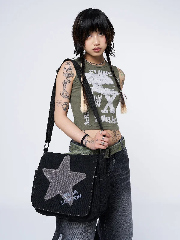 Super Star Black Canvas Messenger Bag Iconic Handbags At Budget-Friendly Prices