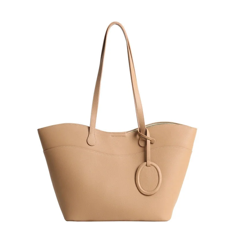 Leather Bucket Shopper Tote Bag with Zipper Pouch for Women